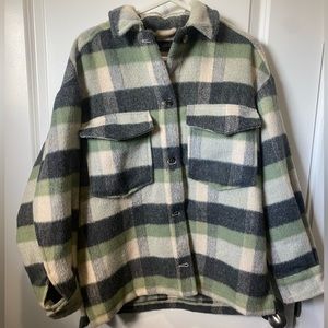 NEW NWOT ZARA PLAID OVER SHIRT SHACKET FLANNEL JACKET OVERSIZED SZ XS